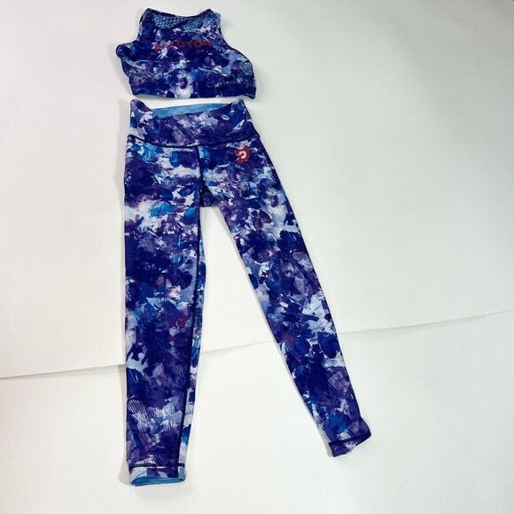 Peloton X With Leggings Womens Large Blue Moves 2 Piece Set Croptop High Rise - Picture 1 of 14